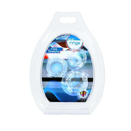 XR Brands Performance Penis Ring Set of 3 - Clear - Stretchable with Unique Bumps