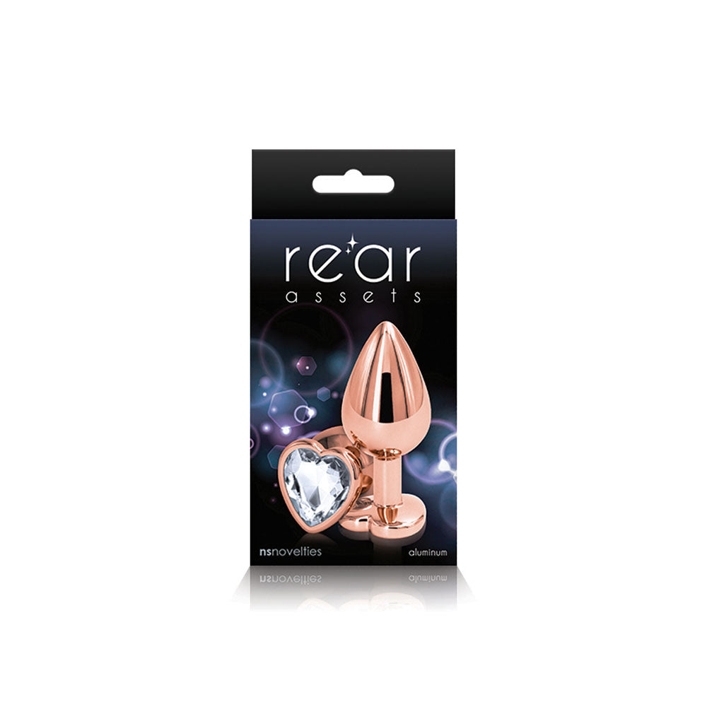 Rear Assets Rose Gold Heart Medium Anal Toy - Clear