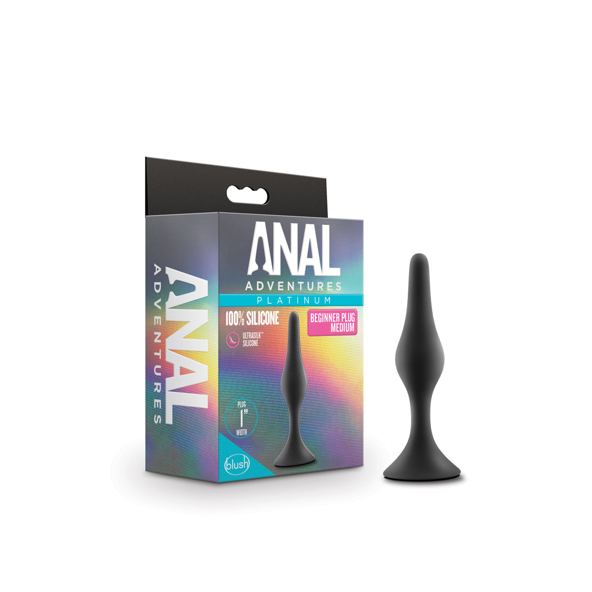 Blush Anal Adventures Platinum Silicone Beginner Plug - Medium - Black - Tapered Tip for Easy Insertion