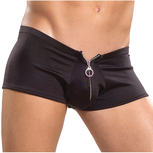 Male Power Zipper Shorts S/M Underwear - Black