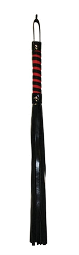 Sex and Mischief Stripe Flogger – 32 Inch Red and Black Vinyl Flogger