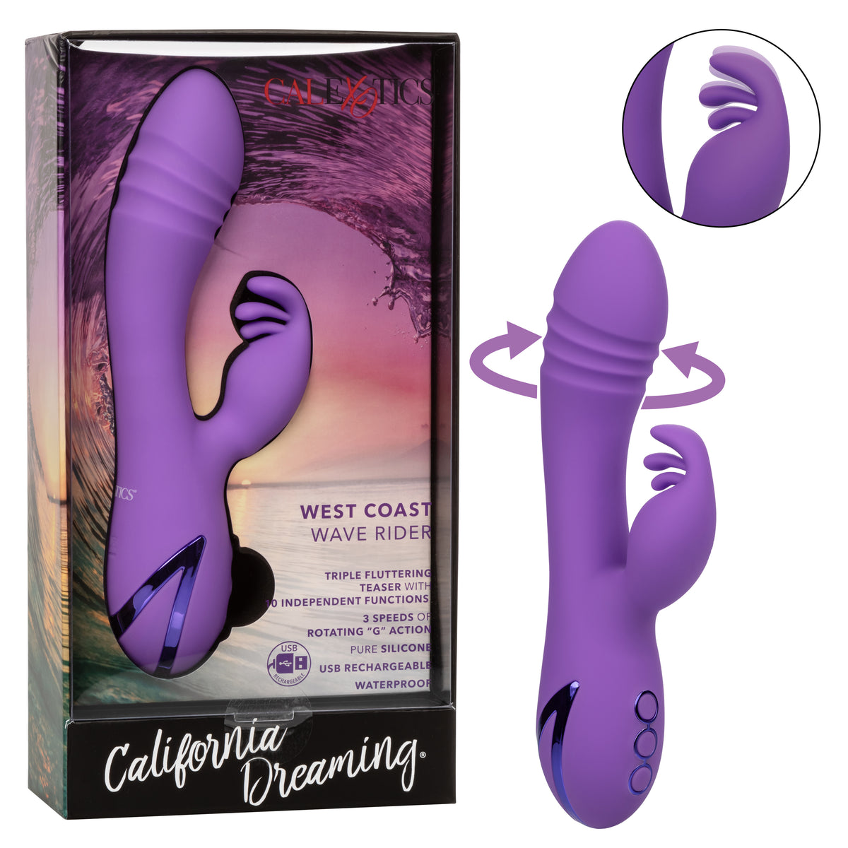 California Dreaming West Coast Wave Rider – Waterproof Silicone Vibrator with G-Massager – Ocean Color