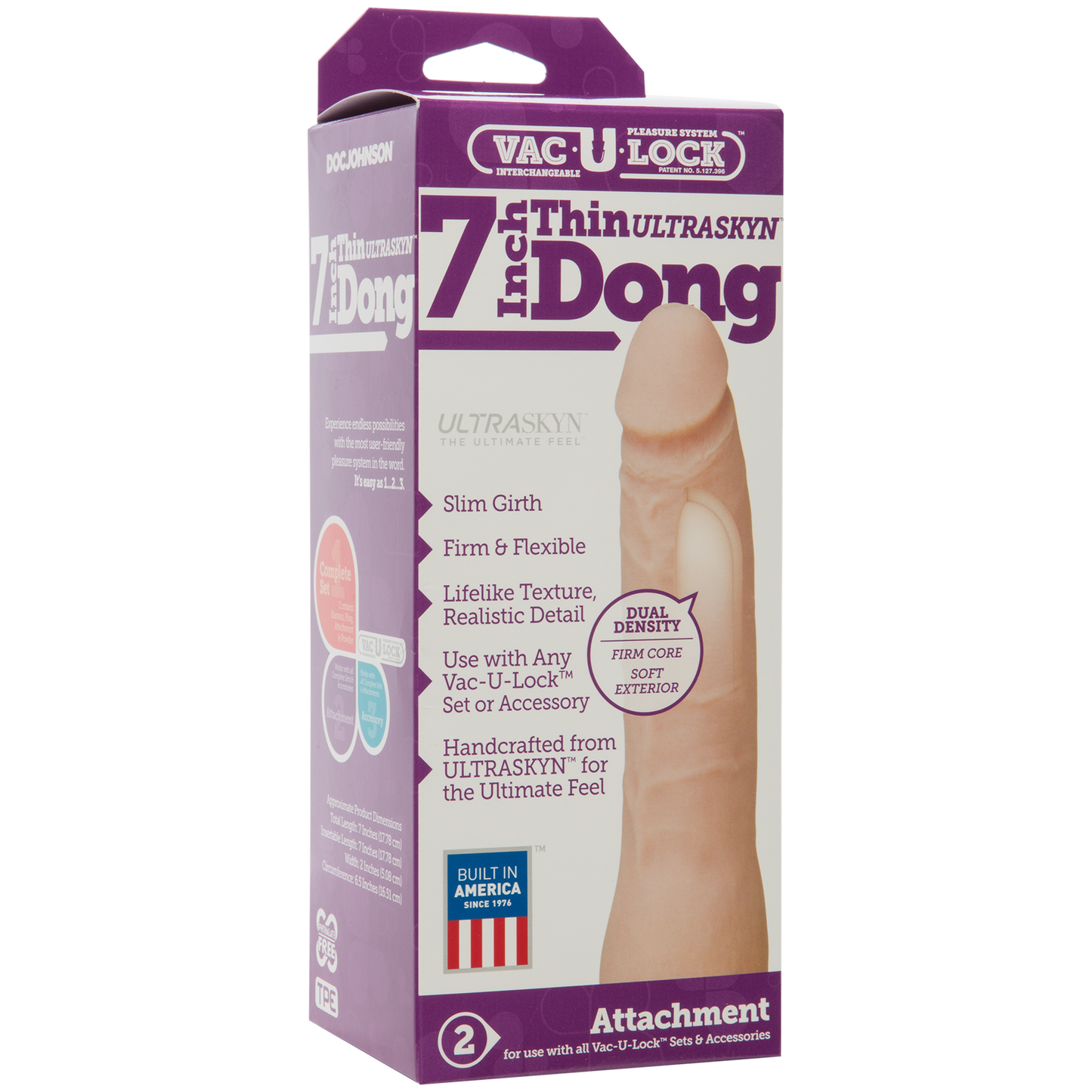 Doc Johnson Vac-U-Lock 7-Inch Ultraskyn Thin Dong Attachment - Vanilla