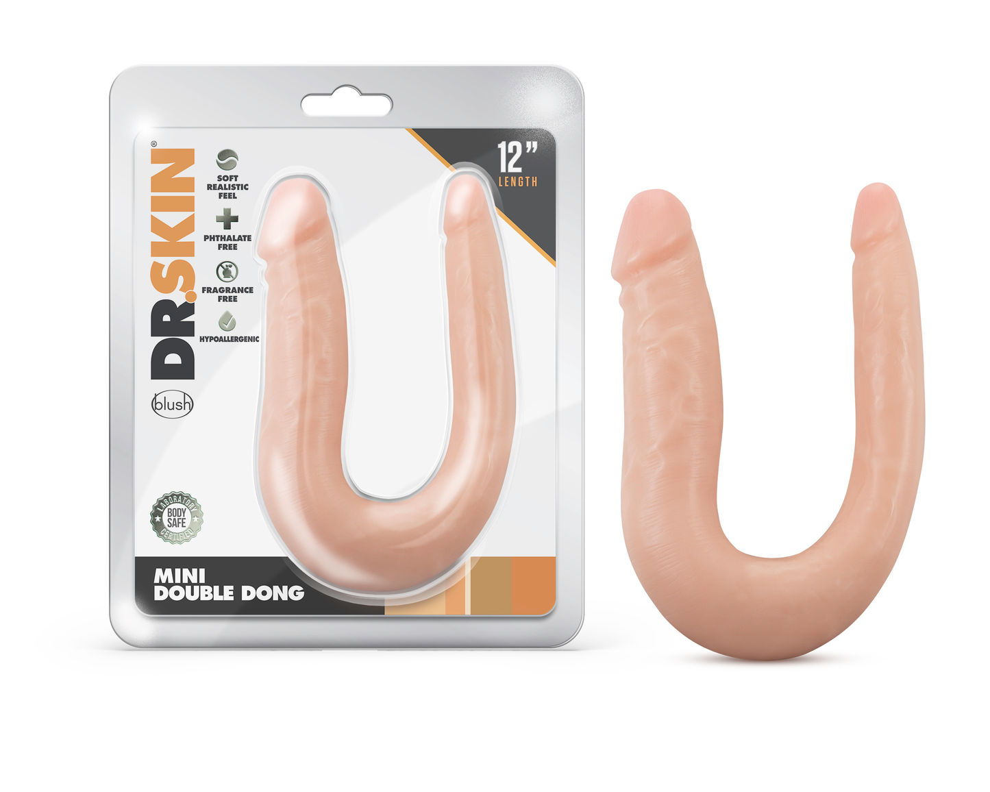 Dr. Skin Mini Double Dong - U-Shaped Toy for Double Penetration - Beige