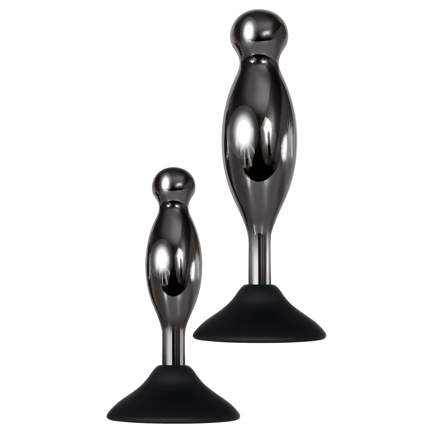 Evolved Novelties Joy Sticks 2-Piece Hands-Free Anal Plug Set - Black Chrome