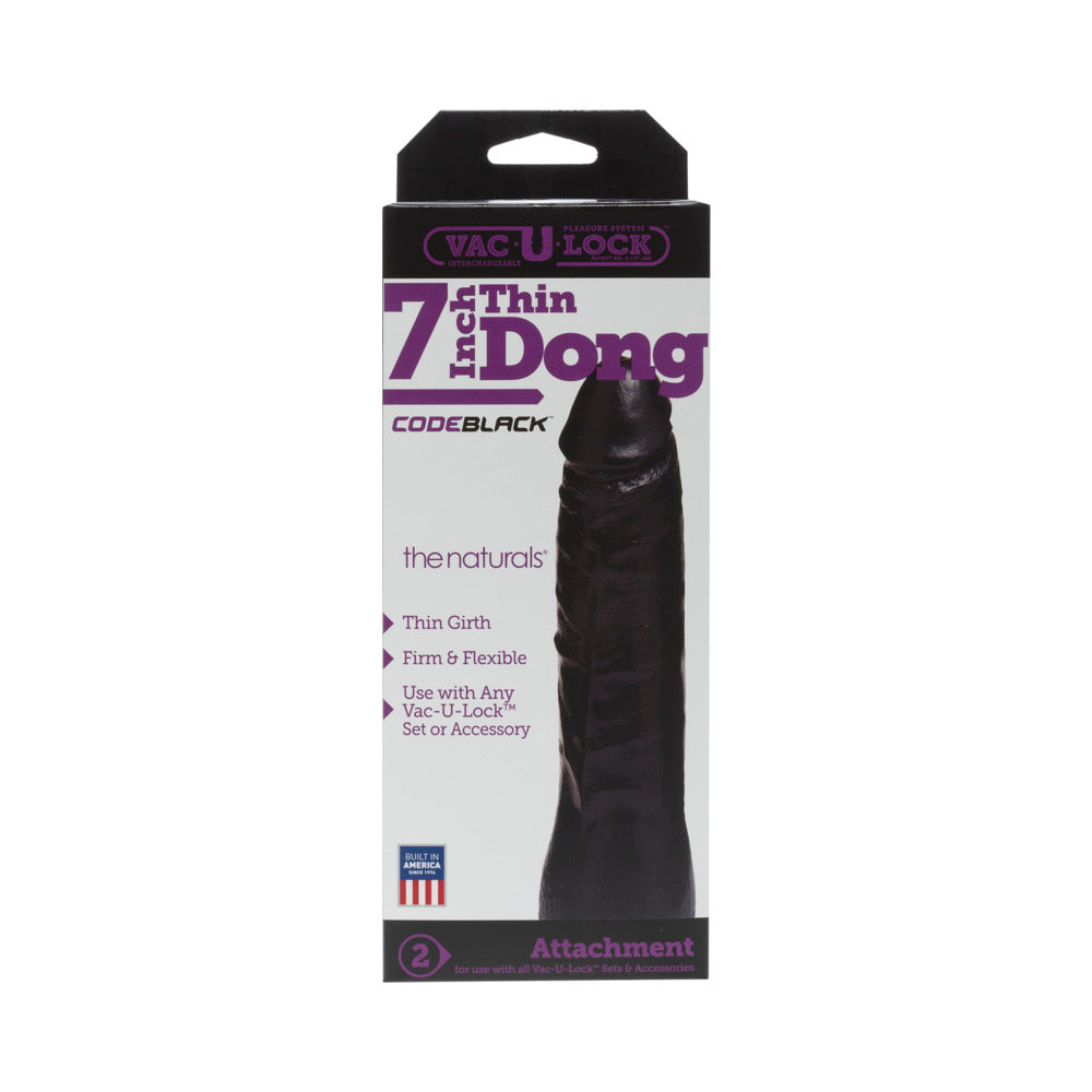 Doc Johnson Vac-U-Lock 7in Thin Dong - Black - Phthalate-Free PVC