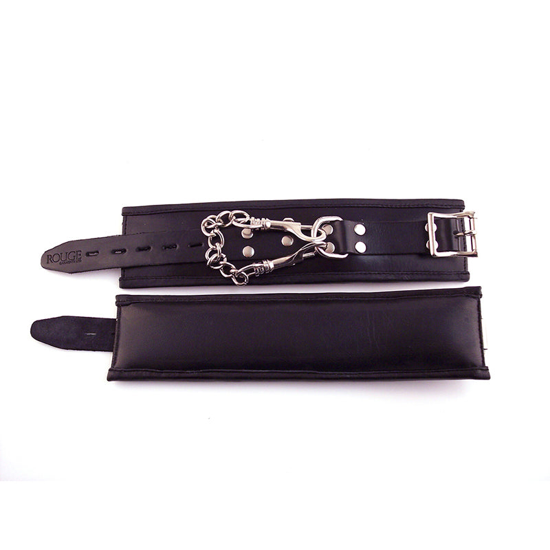 Rouge Garments Padded Black Leather Wrist Cuffs with Adjustable Straps