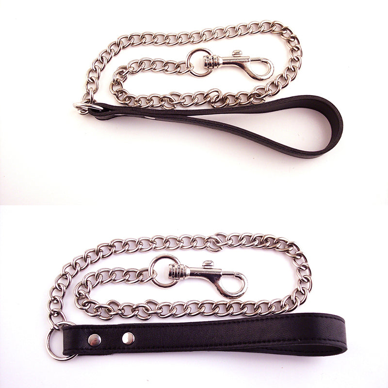 Rouge Garments Leather Lead with Metal Chain – Black
