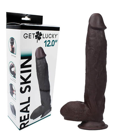 Real Skin 12 Dual Layer Dildo - Realistic Dark Brown Bendable Dildo