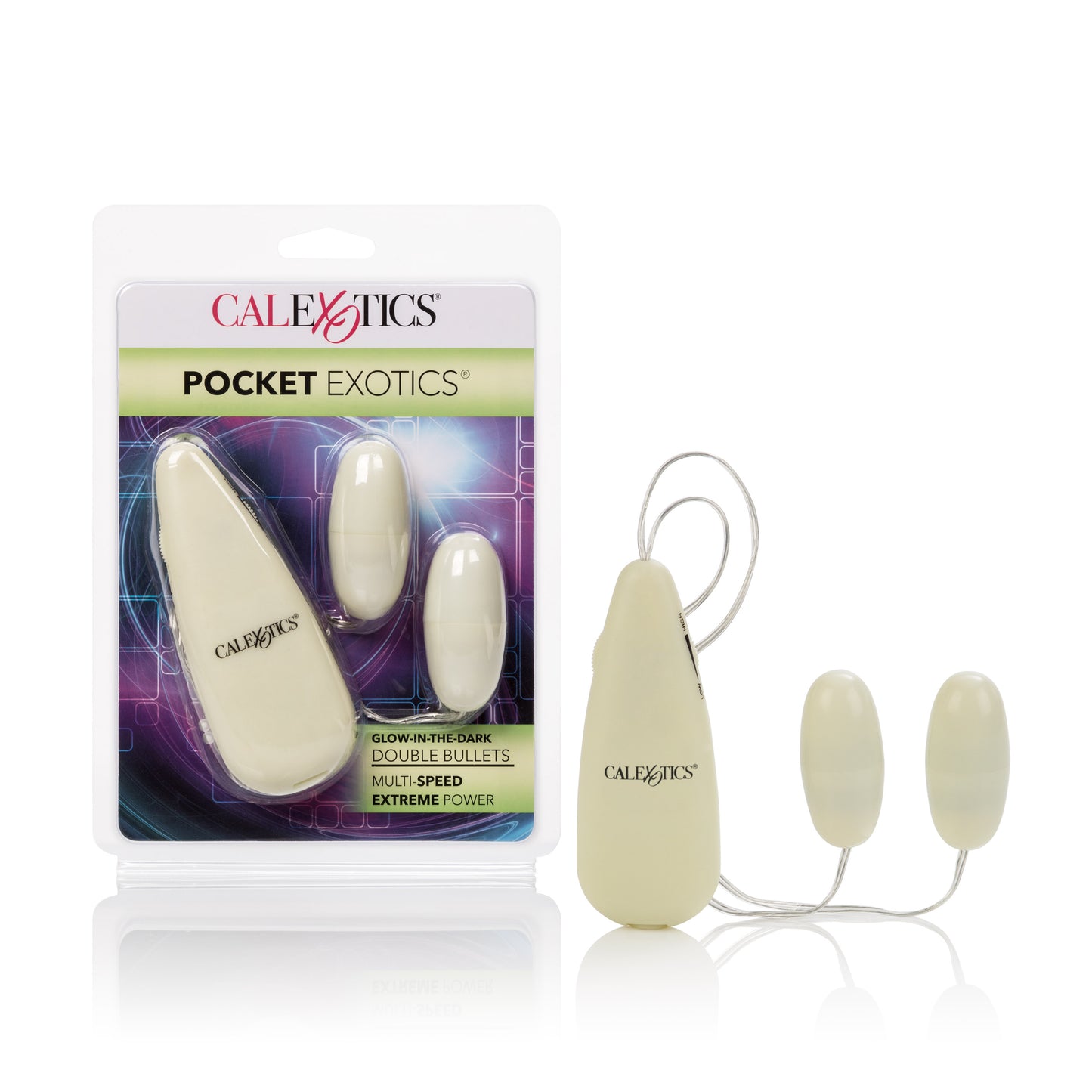 CalExotics Glow-in-the-Dark Pocket Exotics Vibrating Double Bullets – White