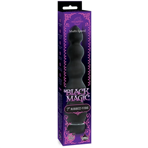 Doc Johnson Black Magic 7 Inch Ribbed Vibrator – Multi-Speed, Waterproof, Black