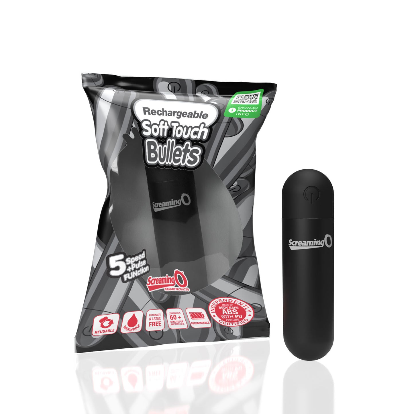 Screaming O Soft Touch Rechargeable Bullet - Black - Multi-Speed Waterproof Vibe
