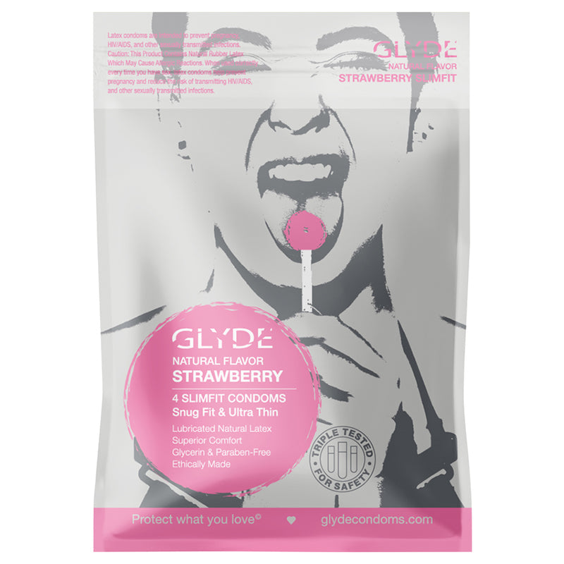 Glyde Slimfit Strawberry Flavored Condoms - 4 Pack