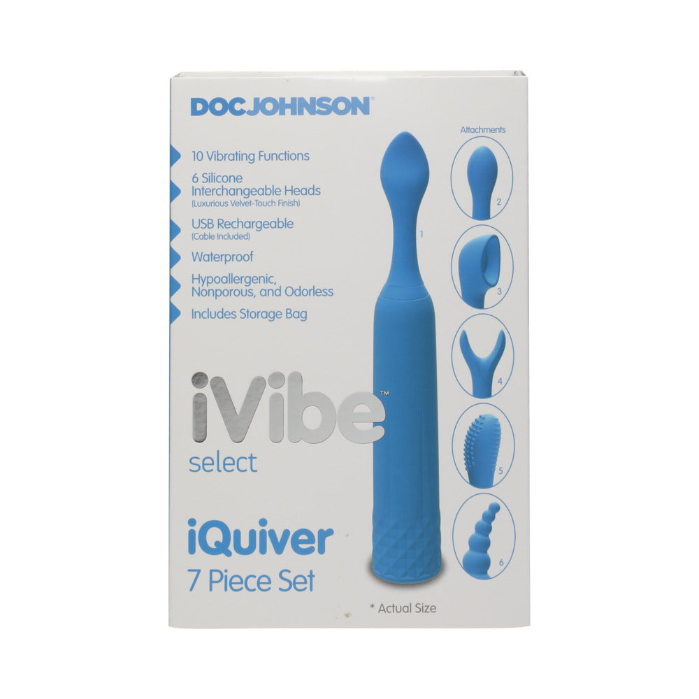 Doc Johnson iVibe Select iQuiver Petite Vibrator with 6 Interchangeable Heads - Periwinkle Blue