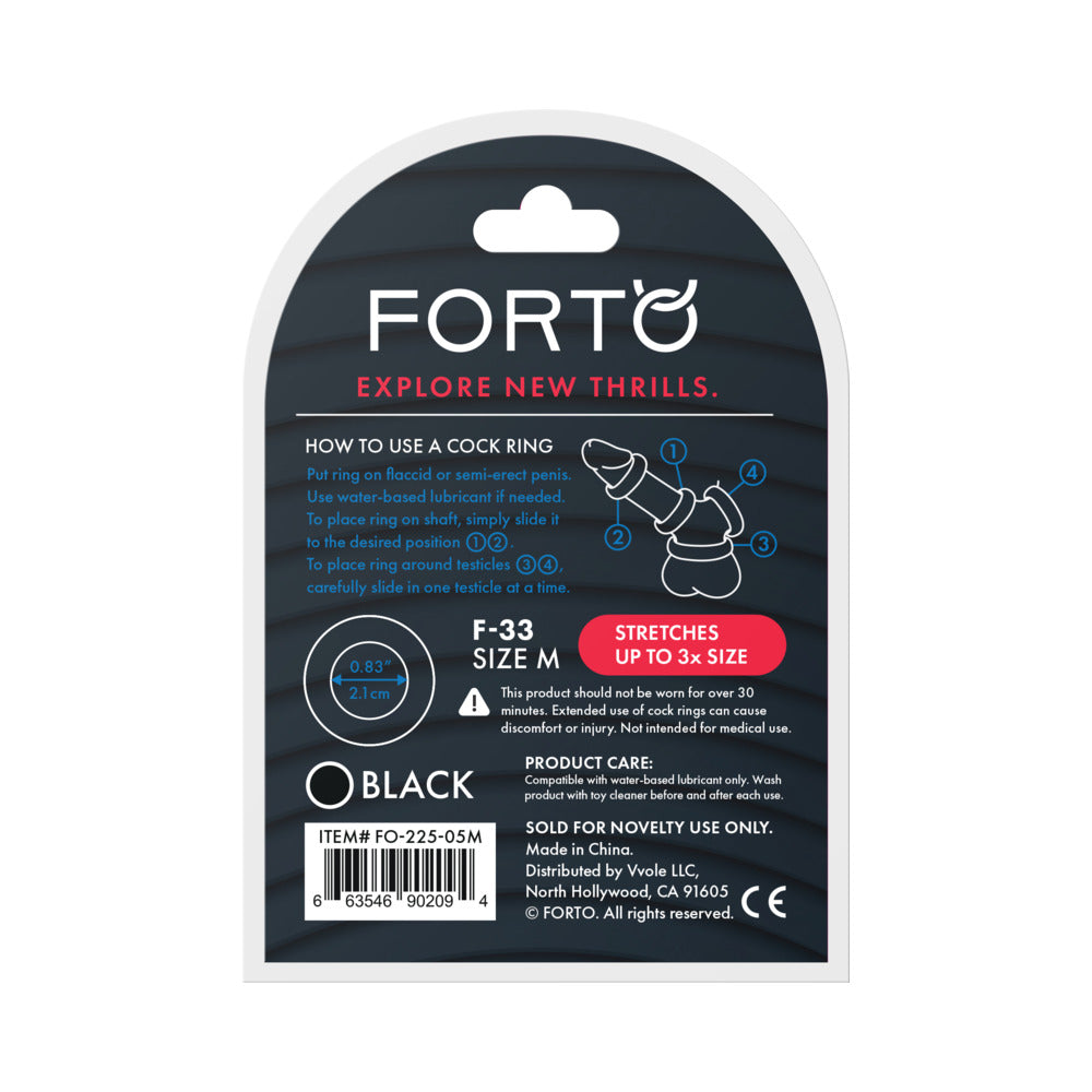 Forto F-33 Liquid Silicone Cockring – Medium – Black
