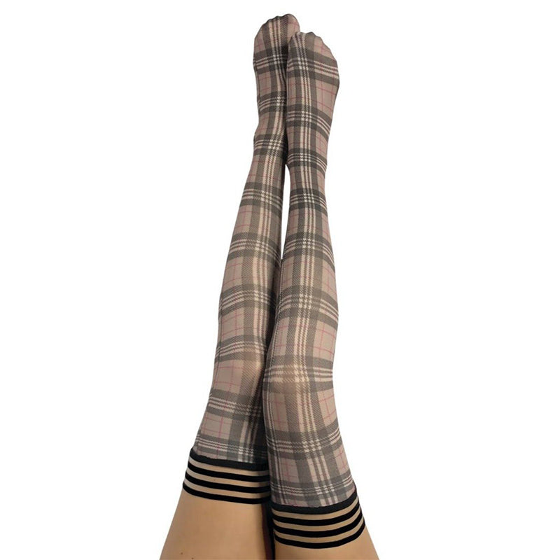 Kixies Lori Plaid Thigh-Highs – Tan and Grey – Size A
