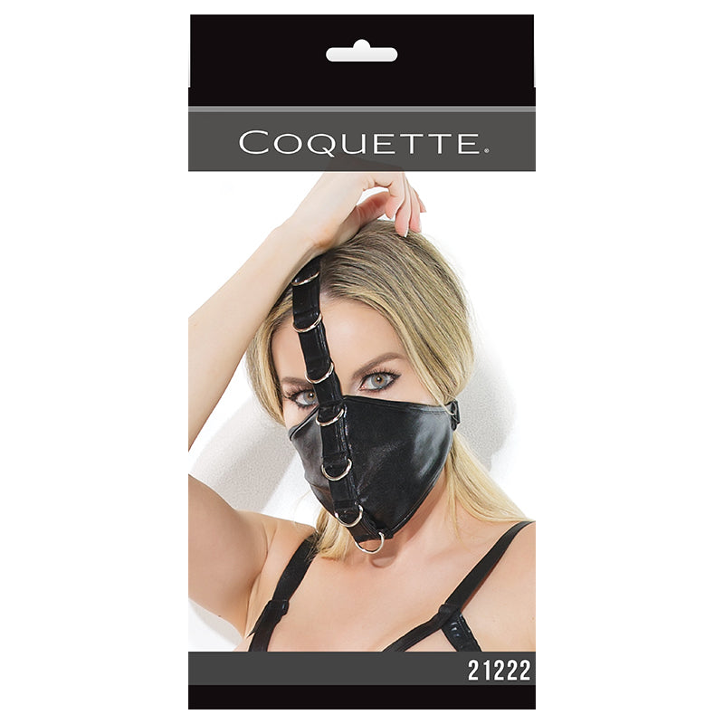 Coquette Darque Fetish Mask - Black - Adjustable with Metal Details