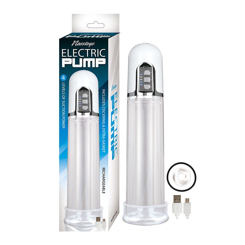 Nasstoys Rechargeable Clear Electric Pump with C Ring and Extra Gasket