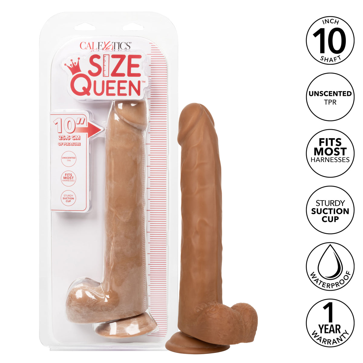 CalExotics Size Queen 10-Inch Realistic Dildo with Suction Cup Base - Brown