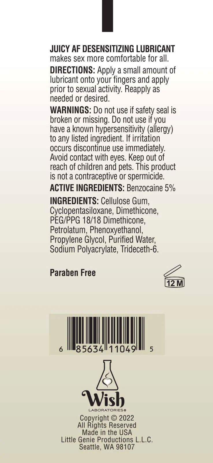 Juicy AF Desensitizing Gel Lubricant 4 Oz – Paraben Free – Made in USA