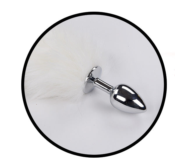 Hott Products Light Up Foxy Tail Butt Plug – White – Multi-Function