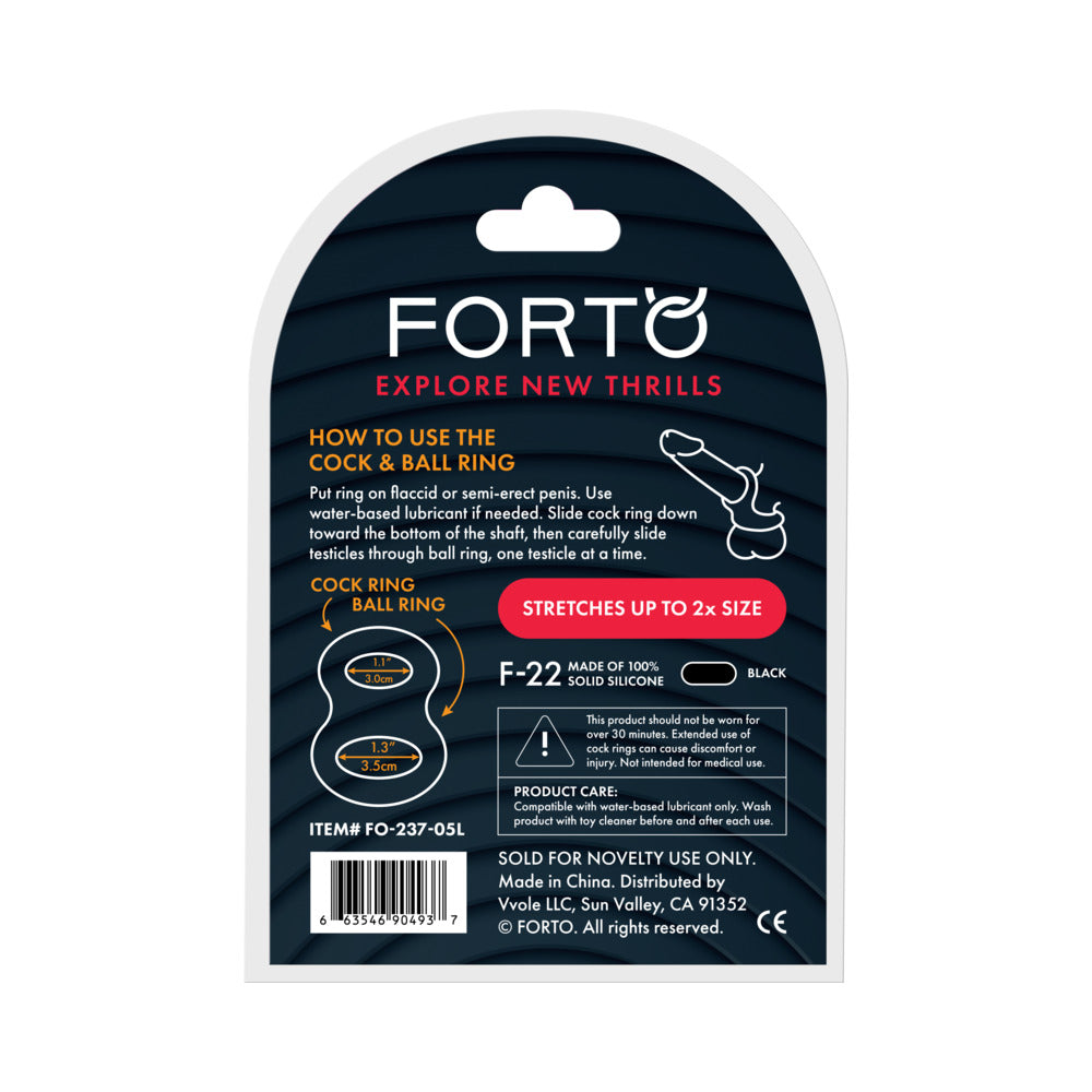 Forto F-22 Liquid Silicone Cock & Ball D-Ring – Large Black