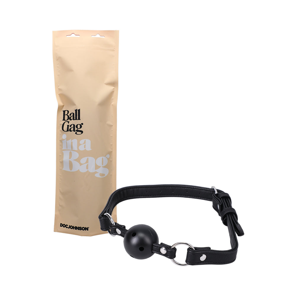 Doc Johnson Ball Gag In A Bag Faux Leather Breathable Gag - Black