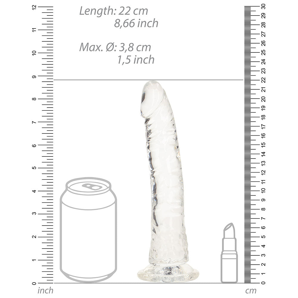 RealRock Crystal Clear Slim 8 in. Dildo – Clear – Body-Safe Design