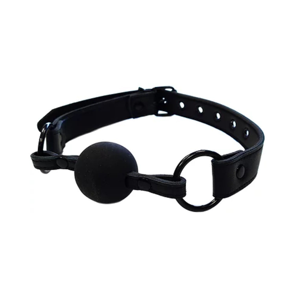 Rouge Garments Black Leather Ball Gag with Adjustable Strap