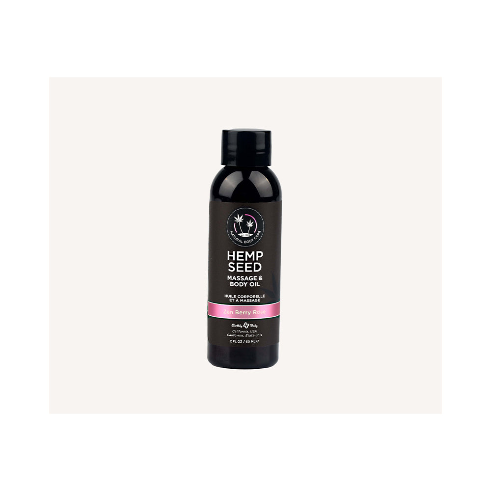 Earthly Body Hemp Seed Massage Oil Zen Berry Rose 2 oz - Nourishing Body Oil