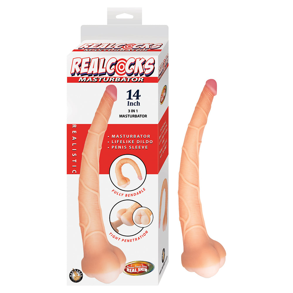 RealCocks 14-Inch 3-in-1 Masturbator, Dildo & Sleeve – Beige