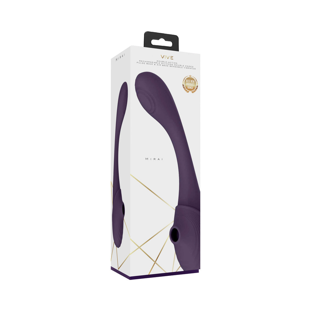 VIVE MIRAI Rechargeable Double-Ended Silicone Vibrator with Pulse Wave & Air Wave – Purple