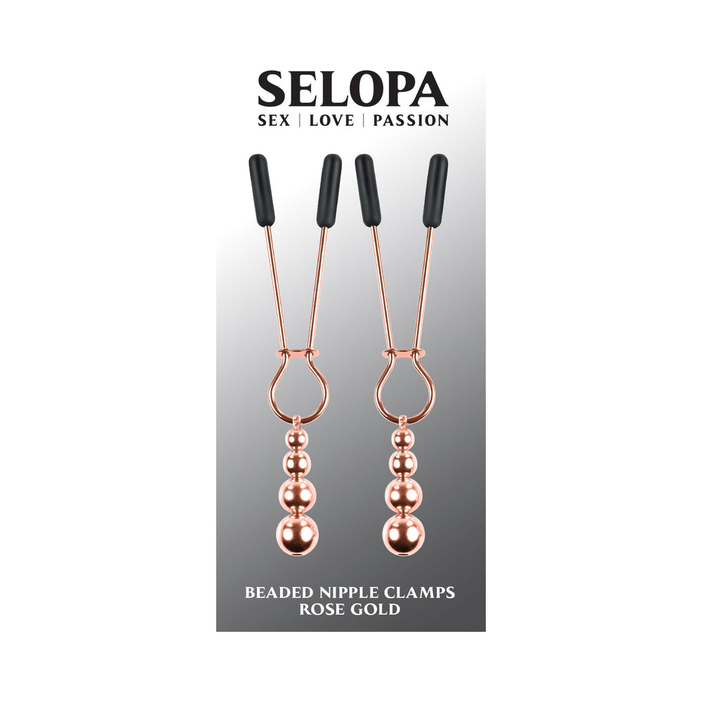 Selopa Beaded Nipple Clamps - Rose Gold - Stainless Steel with Hanging Beads