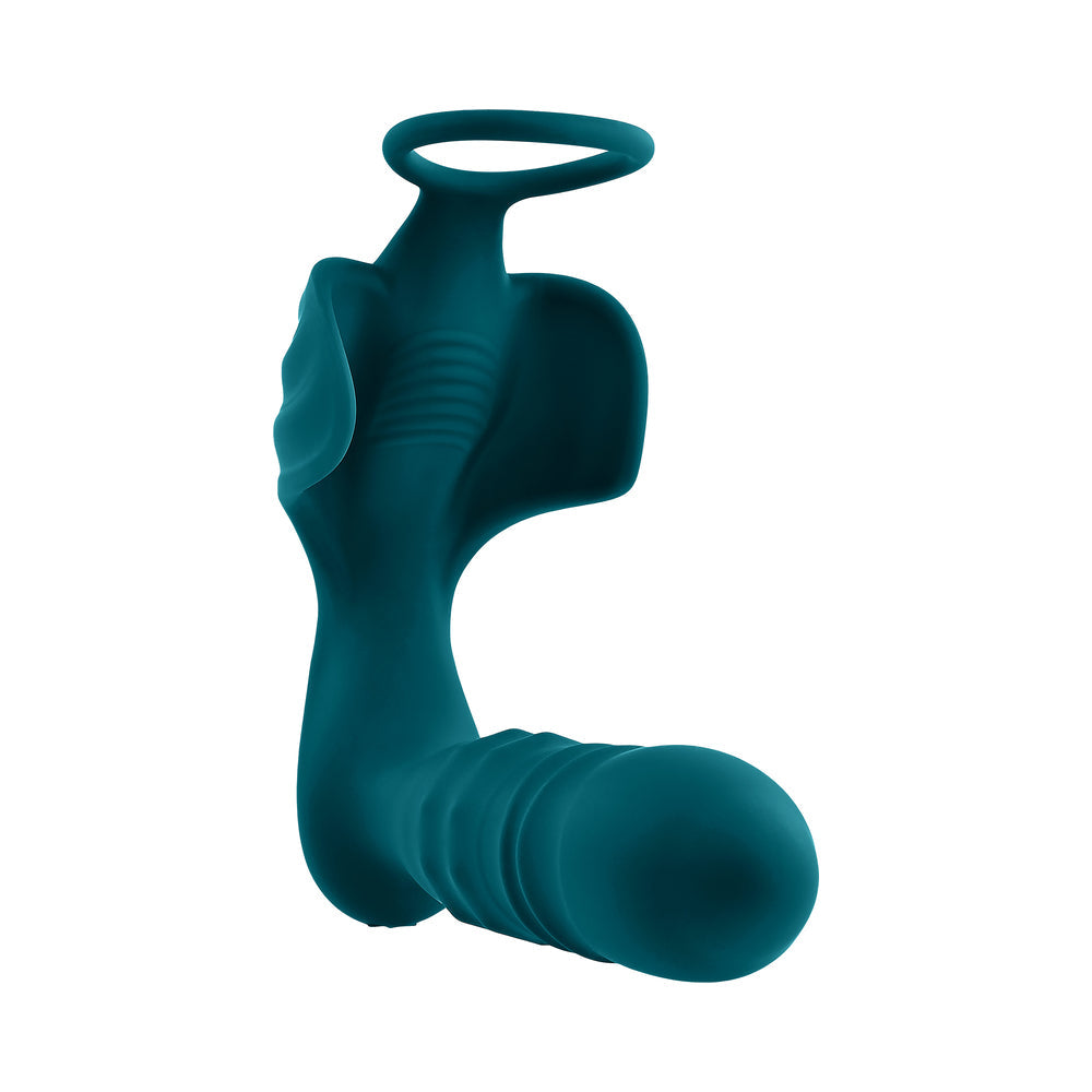 Playboy Bring It On Rechargeable Silicone Thrusting Anal Plug with Vibrating Ball Cradle – Deep Teal