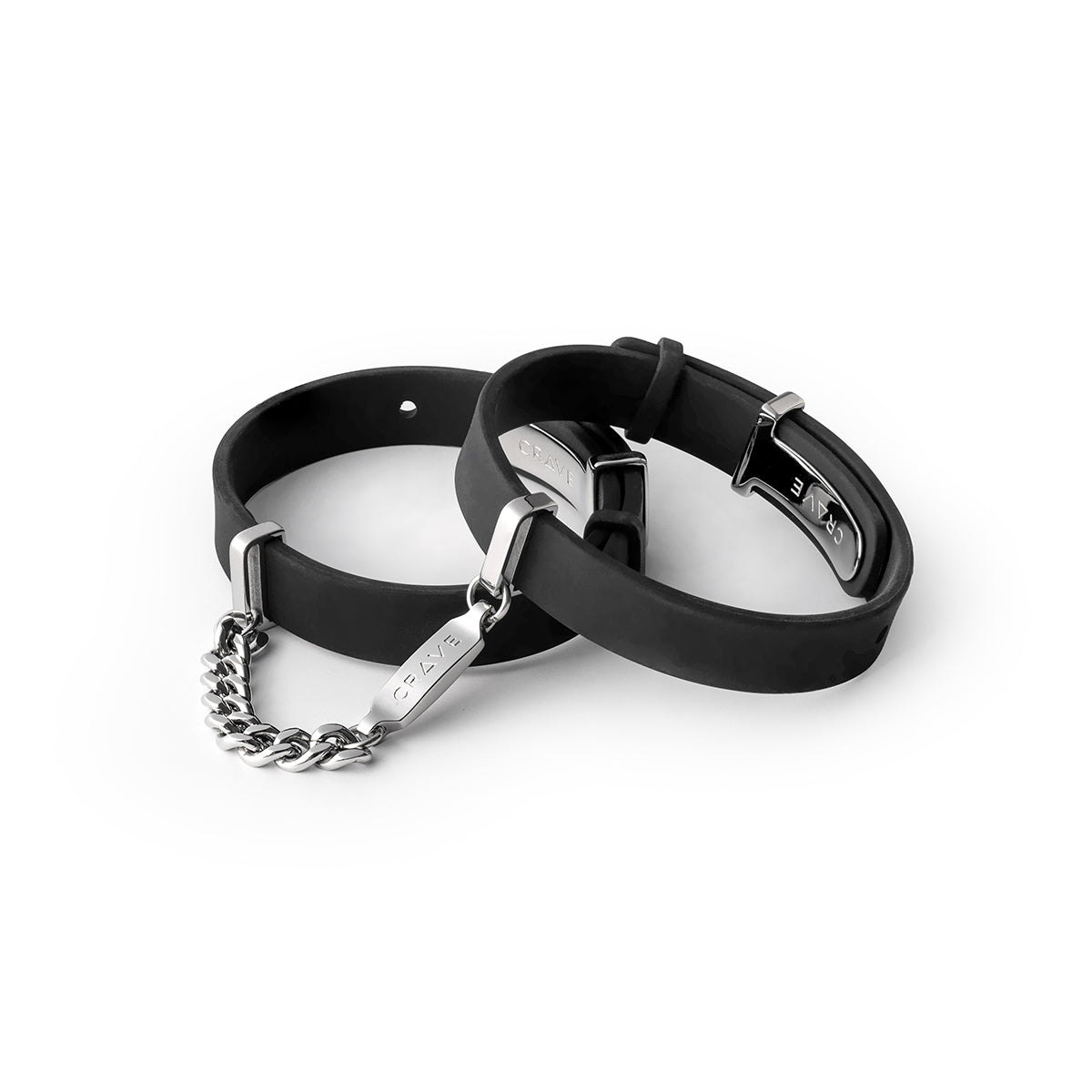 Crave ID Cuffs Black Silicone Bracelet and Handcuffs for Light Intimate Play