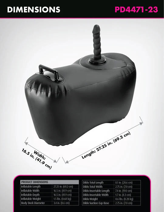 Pipedream Body Dock Inflatable Love Seat - Black - Ergonomic Design with Stability Handle