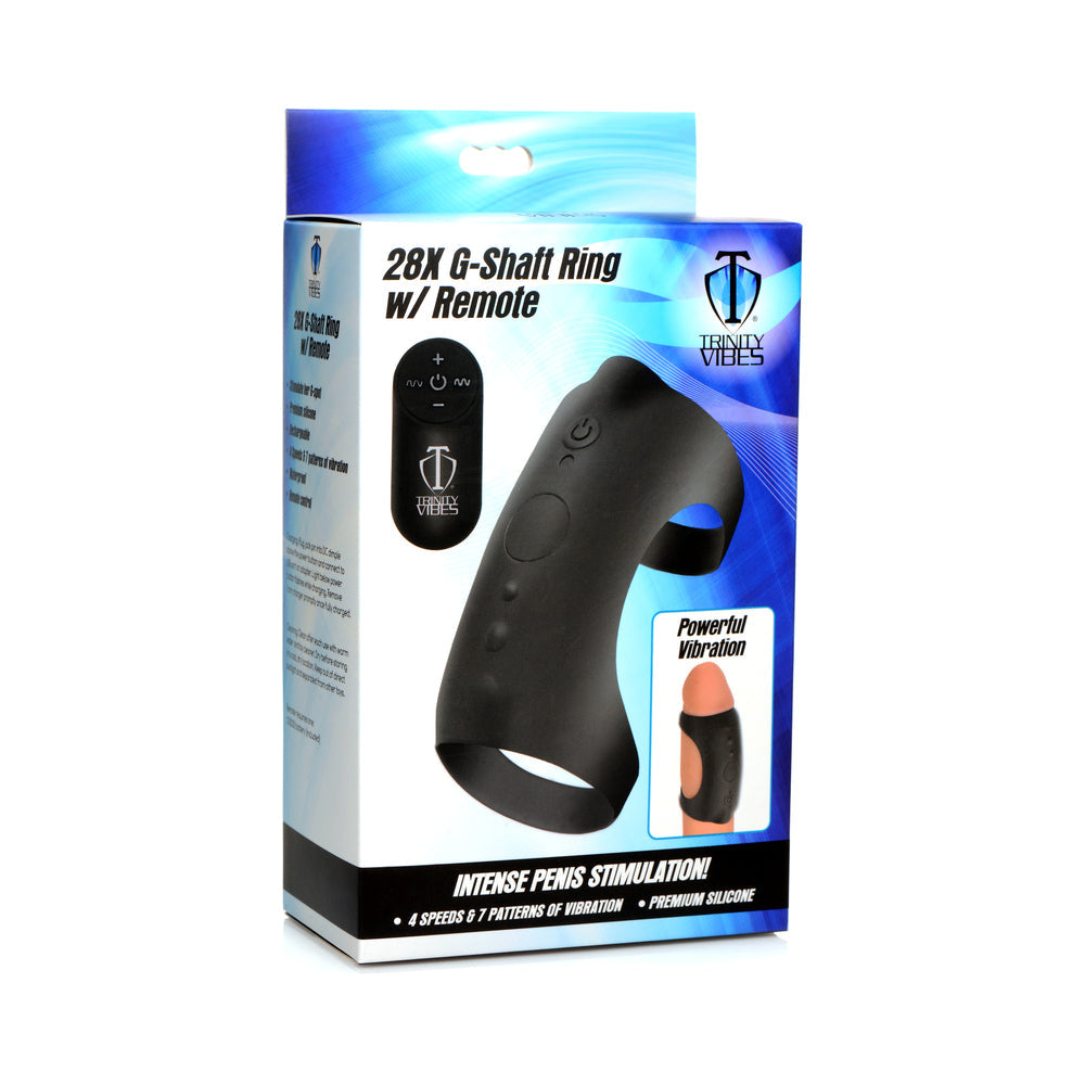 Trinity Men 28X G-Shaft Silicone Cock Ring with Remote – Black