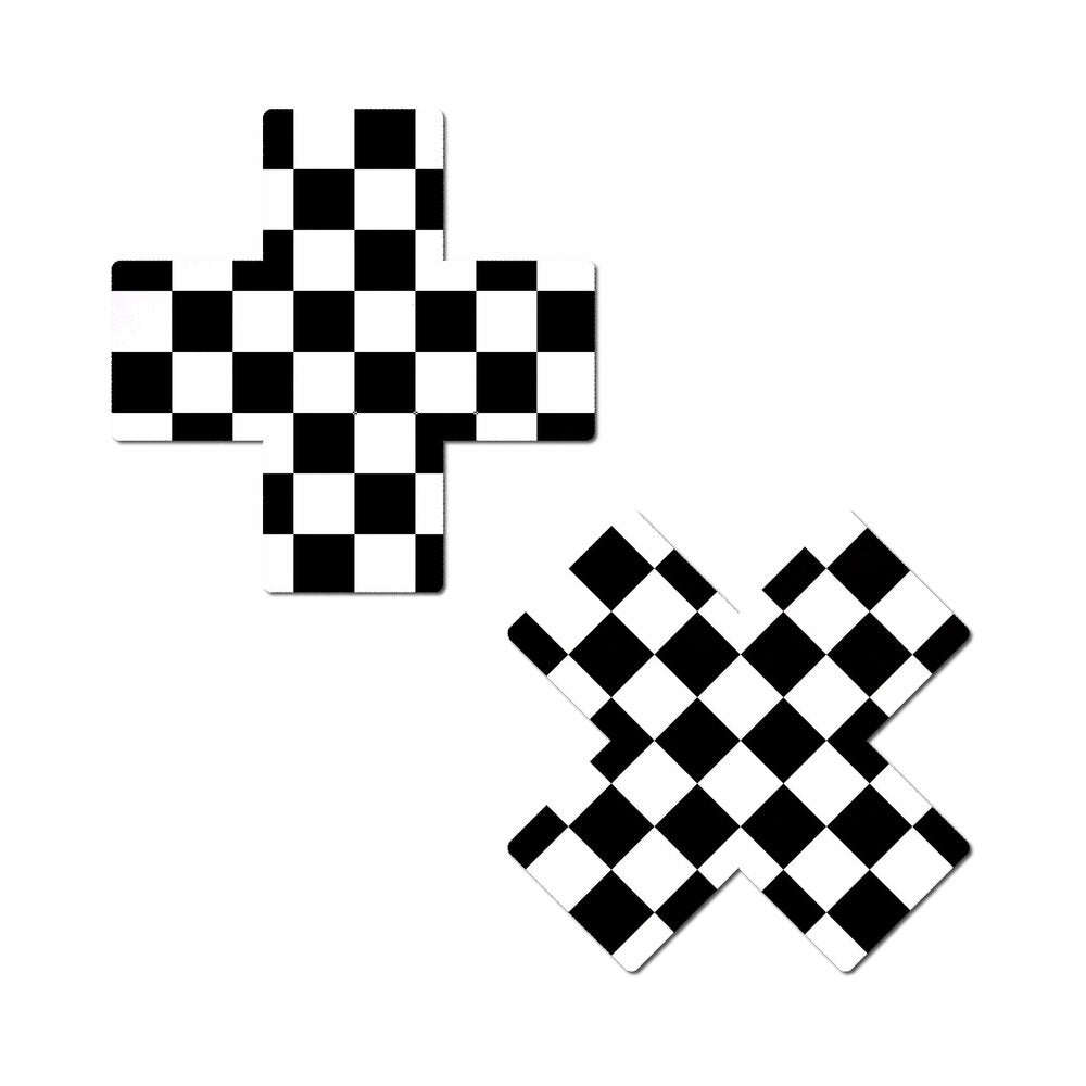 Pastease Plus X Black & White Checker Cross Nipple Pasties – Multi-Color