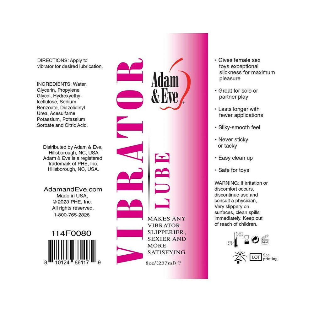 Adam & Eve Vibrator Lubricant 4 oz – Water-Based, Unscented
