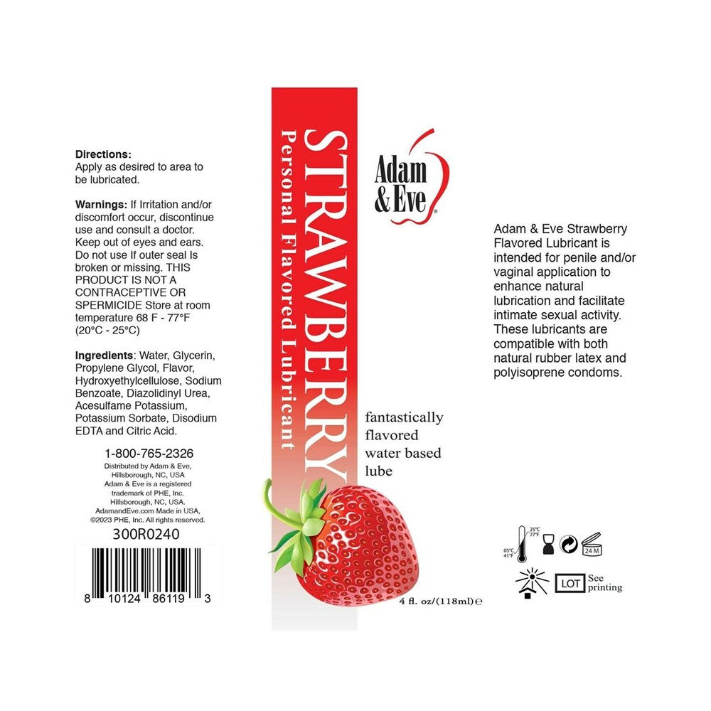 Adam & Eve Flavored Lubricant Strawberry 4 oz – Sugar-Free Fruit Flavor