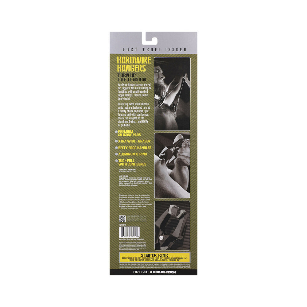 Doc Johnson Fort Troff Hardwire Hangers – Nipple Clamps with Extra-Wide Silicone Pads – Black