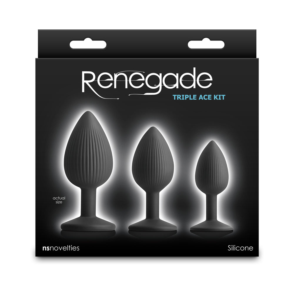 Renegade Triple Ace Plug Kit – Black Silicone Anal Plugs with Suction Base