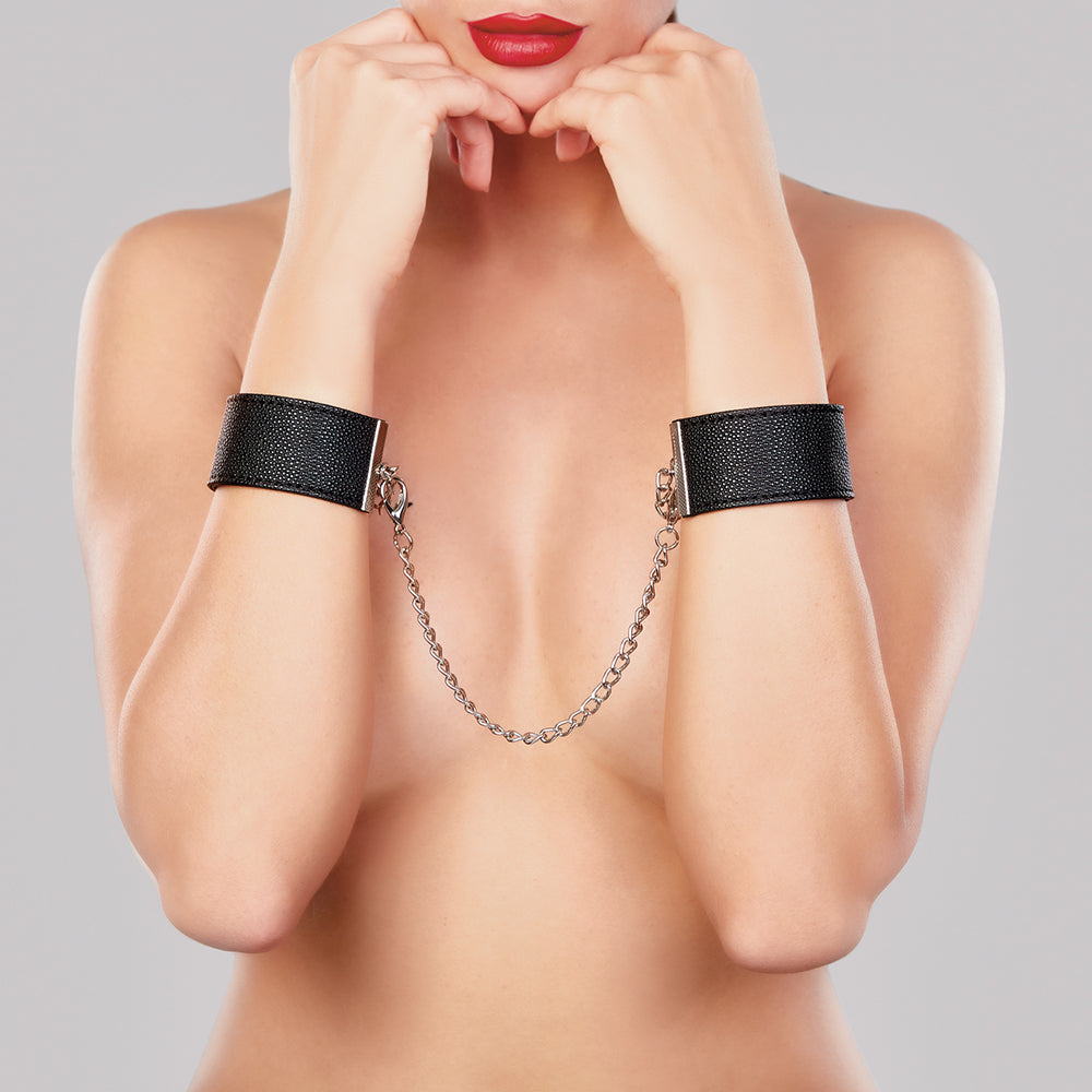 Allure Adore Lust in Love Wrist Cuffs with Connector Chain – Black