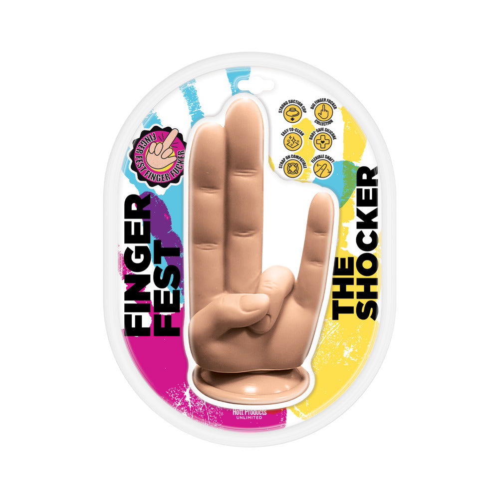 Hott Products Finger Fest The Shocker Dildo with Strong Suction Cup – Beige