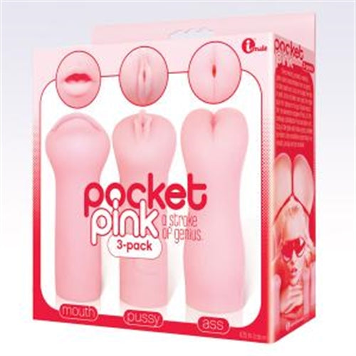 Icon Brands Pocket Pink 3 Pack Masturbators – Realistic, Phthalate Free, Beige