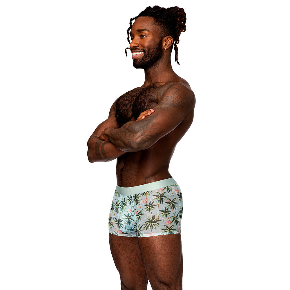 Male Power The Matchmaker Seamless Sheer Short - Multi-Color Tropical Flamingo Print - Size M