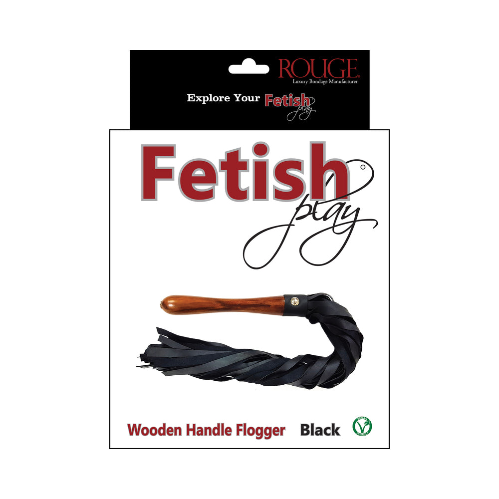 Rouge Fetish Play Vegan Wooden Handle Flogger – Black