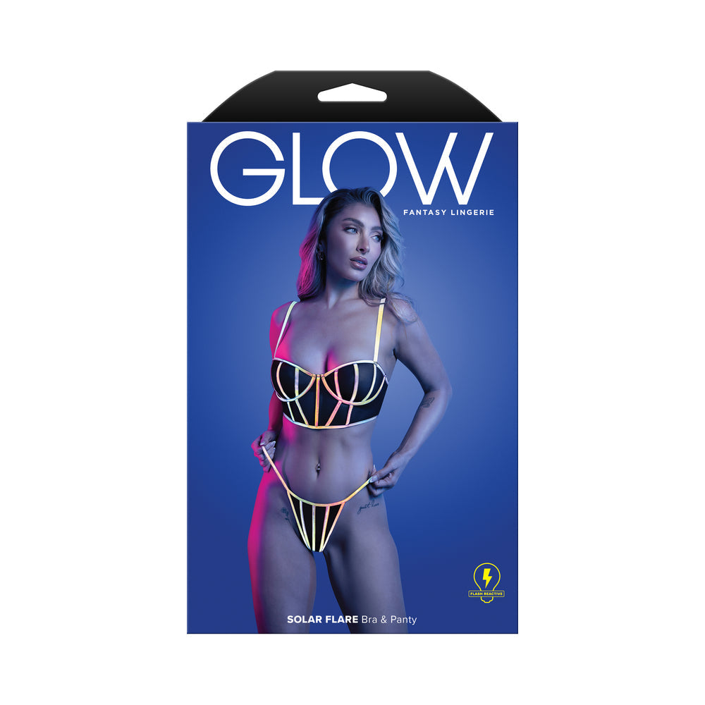 Fantasy Lingerie Glow Solar Flare Underwire Bra & Panty Set – Black – S/M