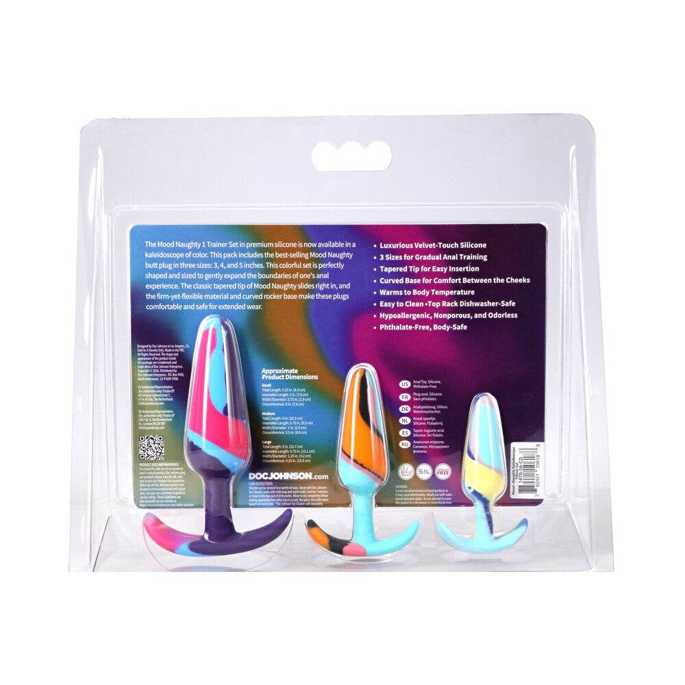 Doc Johnson Mood Naughty 1 Kaleidoscope Trainer Set – Multi-Colored Butt Plugs