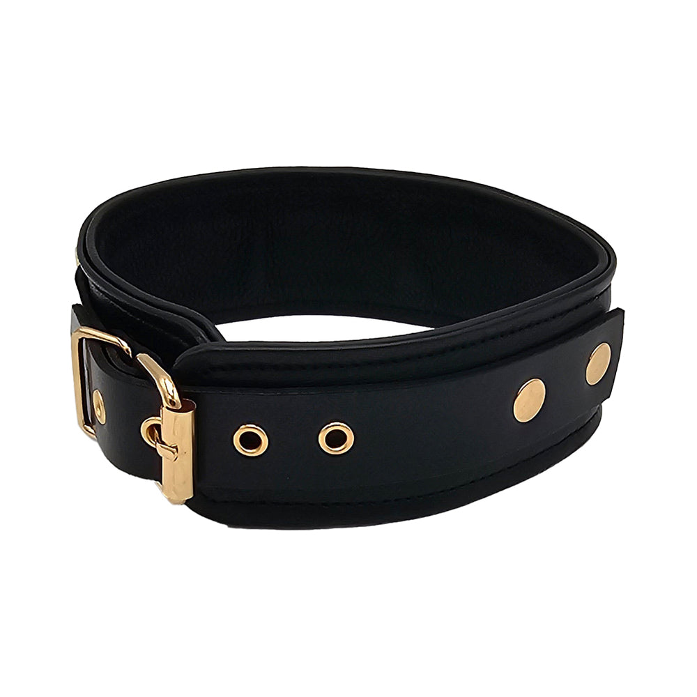 Rouge Leather Plain Collar with Detachable O-Ring – Black